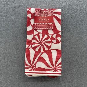 Bianca Kitchen Tea Towels Set of 3 Red White Christmas Candy Cotton Portugal